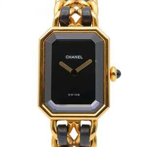 CHANEL Premiere M Watch, Gold-Plated, with Leather Strap, Black, Women's, H0001